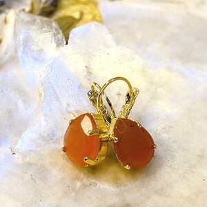 Natural Red Onyx 5.4 Total Carats In Gold Plated Earrings